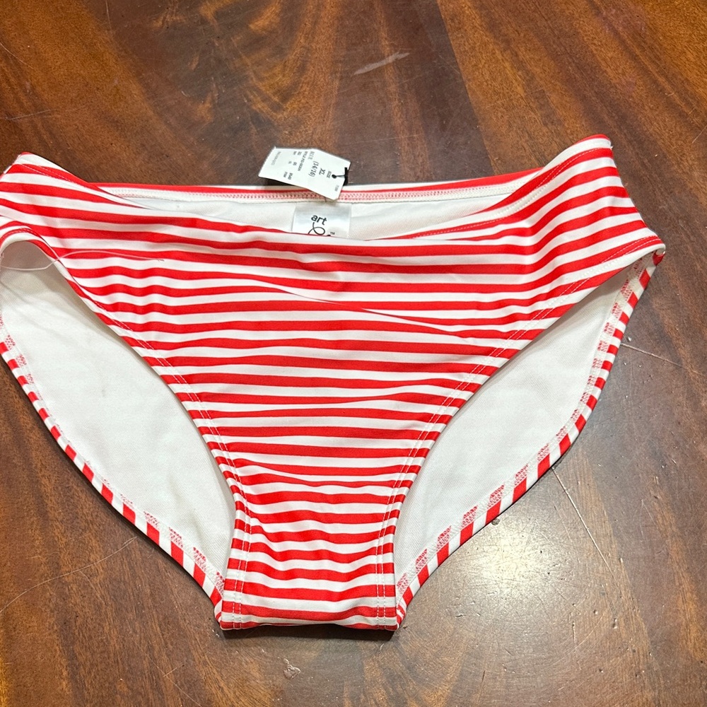 Art Class Red and White Striped Kids Swim Bikini Bottom